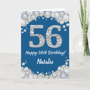 Happy 56th Birthday Blue en Silver Glitter Card Kaart