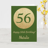 Happy 56th Birthday Green en Gold Glitter Kaart (Gele Bloem)