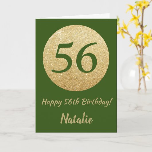 Happy 56th Birthday Green en Gold Glitter Kaart (Gele Bloem)