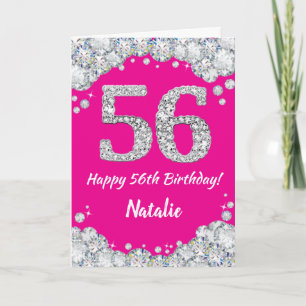 Happy 56th Birthday Hot Pink en Silver Glitter Kaart