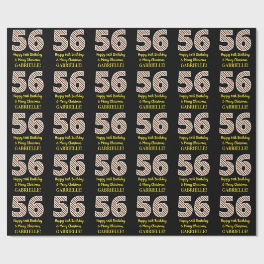 Happy 56th Birthday & Merry Kerstmis, aangepaste n Cadeaupapier (Vlak)