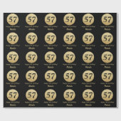 Happy 57th Birthday Black en Gold Glitter Cadeaupapier (Vlak)