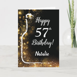 Happy 57th Birthday Black en Gold Glitter Wine Kaart