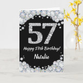 Happy 57th Birthday Black en Silver Glitter Card Kaart (Gele Bloem)