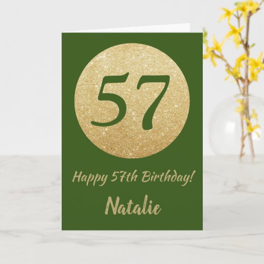Happy 57th Birthday Green en Gold Glitter Kaart (Gele Bloem)