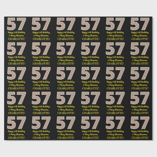 Happy 57th Birthday & Merry Kerstmis, aangepaste n Cadeaupapier (Vlak)
