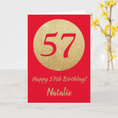 Happy 57th Birthday Red en Gold Glitter Card Kaart (Gele Bloem)