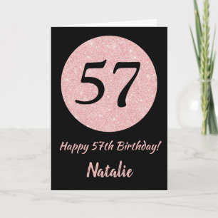 Happy 57th Birthday Zwart en Roos Pink Gold Kaart