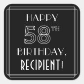 HAPPY 58th BIRTHDAY; Art Deco Style; aangepaste na Vierkante Sticker (Voorkant)
