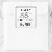 HAPPY 58th BIRTHDAY, Art Deco Style, Custom Name Vierkante Sticker (Tas)