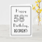 Happy 58th Birthday, Art Deco Style met aangepaste Kaart (Gele Bloem)