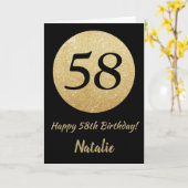 Happy 58th Birthday Black en Gold Glitter Card Kaart (Gele Bloem)