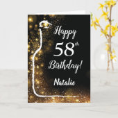 Happy 58th Birthday Black en Gold Glitter Wine Kaart (Gele Bloem)
