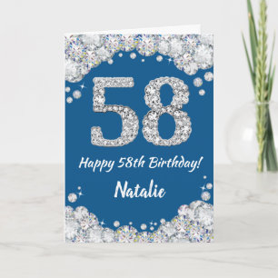 Happy 58th Birthday Blue en Silver Glitter Card Kaart