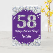 Happy 58th Birthday Paars en Silver Glitter Card Kaart (Gele Bloem)