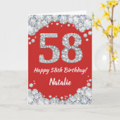 Happy 58th Birthday Red en Silver Glitter Card Kaart (Gele Bloem)