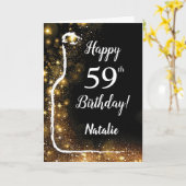 Happy 59th Birthday Black en Gold Glitter Wine Kaart (Gele Bloem)