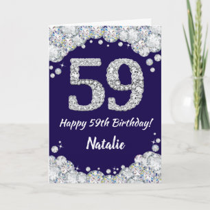 Happy 59th Birthday Navy Blue en Silver Glitter Kaart