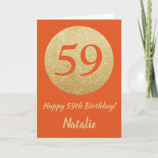 Happy 59th Birthday Sinaasappel en Gouden Glitter Kaart