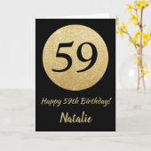 Happy 59th Birthday Zwart en Goud Glitter Kaart (Gele Bloem)
