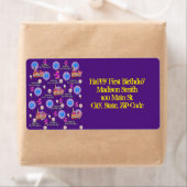 Happy 5th Birthday Adresetiketten, geel en Paars Etiket (Insitu)