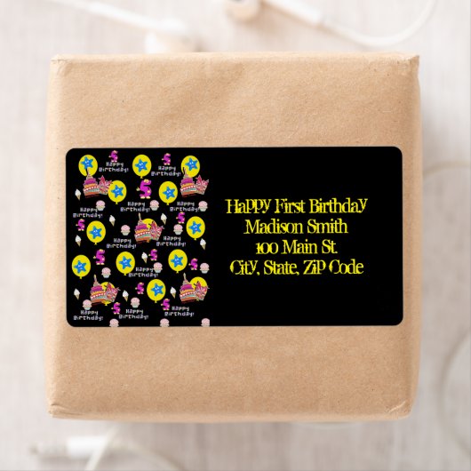 Happy 5th Birthday Adresetiketten, zwart Etiket (Insitu)