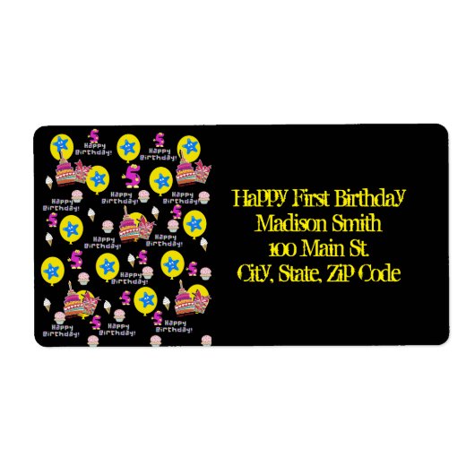Happy 5th Birthday Adresetiketten, zwart Etiket (Voorkant)