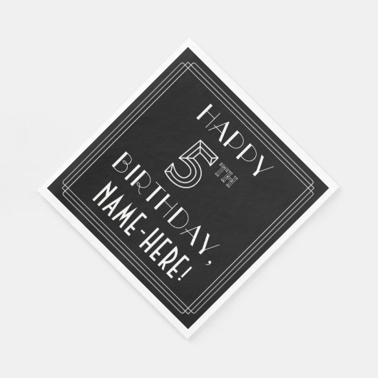 HAPPY 5TH BIRTHDAY; Art Deco Style; aangepaste naa Servet (Hoek)