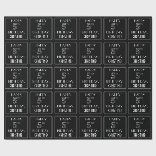 HAPPY 5TH BIRTHDAY; Art Deco Style met aangepaste Cadeaupapier (Zoom)