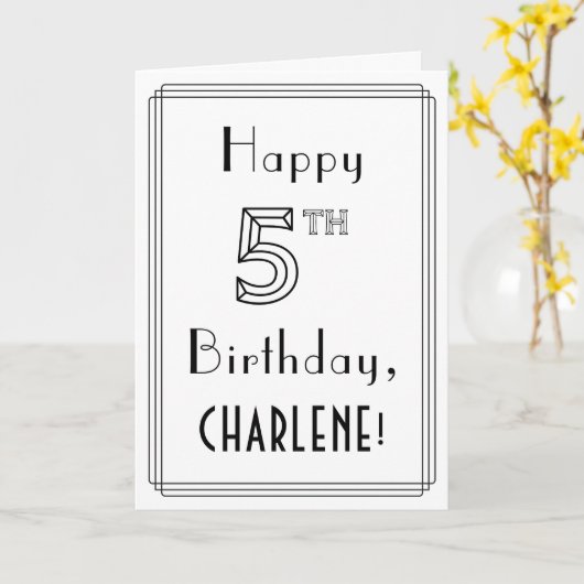 Happy 5th Birthday, Art Deco Style met aangepaste Kaart (Gele Bloem)