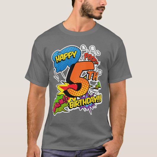Happy 5th Birthday Boys Comic Style Superpower Sup T-shirt (Voorkant)
