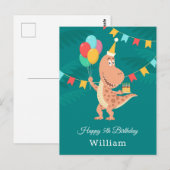 Happy 5th Birthday Cake Balloon Schattigee Dinosau Briefkaart (Voorkant / Achterkant)