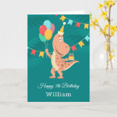 Happy 5th Birthday Cake Balloon Schattigee Dinosau Kaart (Gele Bloem)
