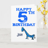 Happy 5th Birthday cartoon dinosaurus - jongens Kaart (Gele Bloem)
