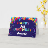 Happy 5th Birthday Colorful Balloons Navy Blue Kaart (Gele Bloem)