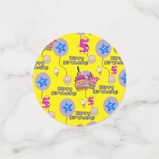 Happy 5th Birthday Confetti, #5 Paars & Geel Confetti (Kleine voorkant)