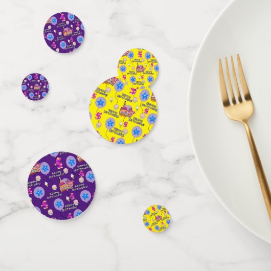 Happy 5th Birthday Confetti, #5 Paars & Geel Confetti