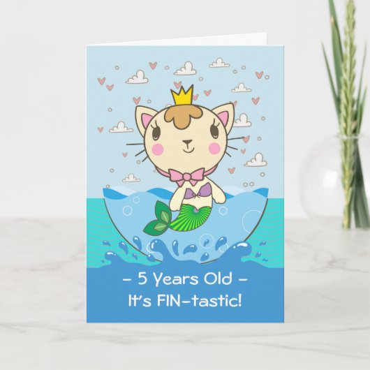 Happy 5th Birthday for Girl, Purrmaid, Merkitten Kaart (Voorkant)