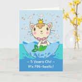 Happy 5th Birthday for Girl, Purrmaid, Merkitten Kaart (Gele Bloem)