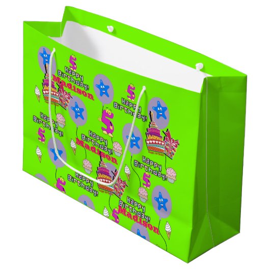 Happy 5th Birthday Gift Bag #5 Green Groot Cadeauzakje (Voorkant Gekanteld)