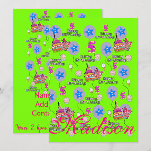 Happy 5th Birthday Invitation Birthday #5 Green Kaart