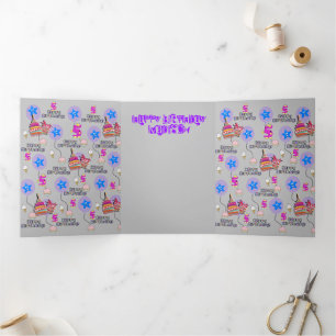 Happy 5th Birthday Kaart, #5 Drieluik Kaart