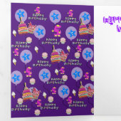 Happy 5th Birthday Kaart, #5 Paars & Geel Drieluik Kaart (Binnenzijde eerst)