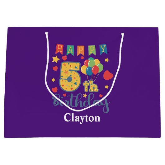 Happy 5th Birthday Large Gift Bag Groot Cadeauzakje (Voorkant)