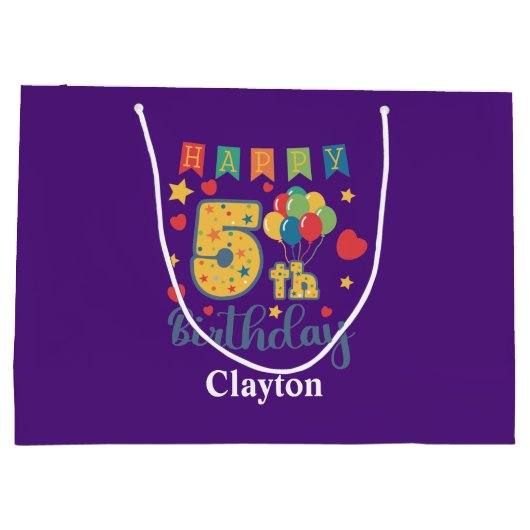 Happy 5th Birthday Large Gift Bag Groot Cadeauzakje (Achterkant)