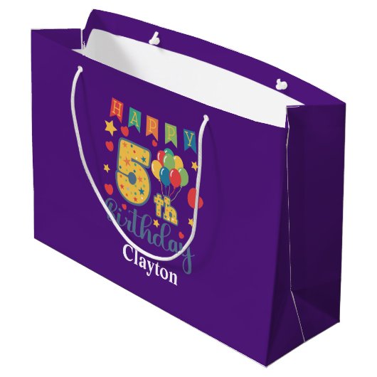 Happy 5th Birthday Large Gift Bag Groot Cadeauzakje (Achterkant Gekanteld)