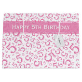 Happy 5th Birthday Number Pattern 5 Pink/White Groot Cadeauzakje (Voorkant)