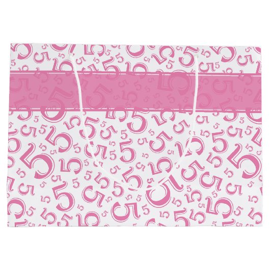 Happy 5th Birthday Number Pattern 5 Pink/White Groot Cadeauzakje (Achterkant)
