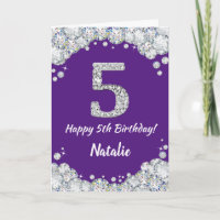 Happy 5th Birthday Paars en Silver Glitter Card