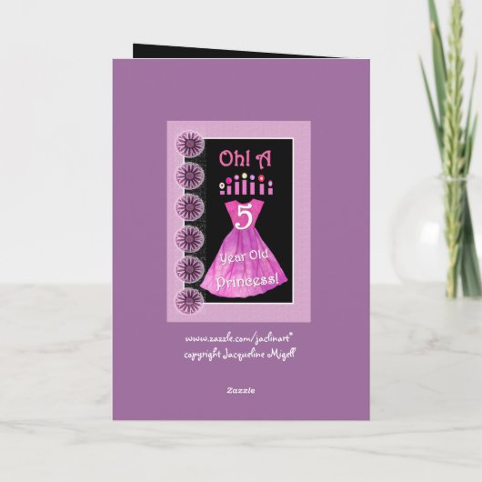 Happy 5th Birthday Princess - Roze jurk & kaarsen Kaart (Achterkant)